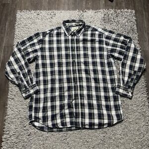 LL Bean Shirt Mens Large Green Blue Plaid Flannel Button Up Long Sleeve Outdoors